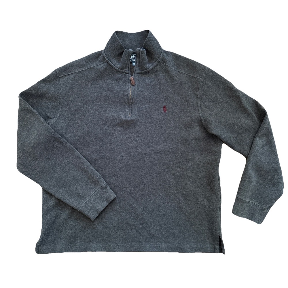 Polo Ralph Lauren Quarter Zip Sweater Men Large Charcoal Gray Cotton Pony Logo